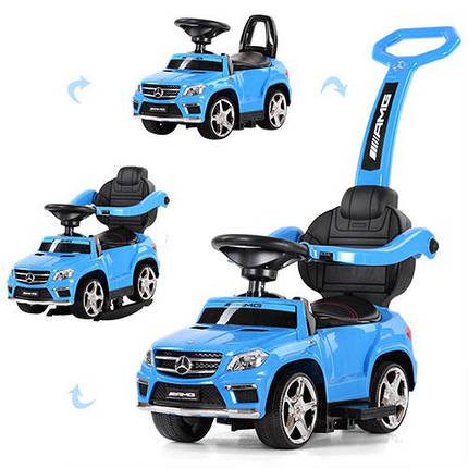 Толокар каталка Mercedes з батьківською ручкою. шкір. сидіння, світяться фари, фото 2