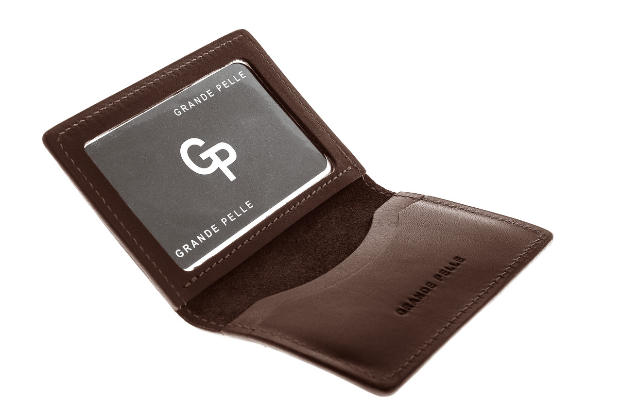 Обкладинка на ID паспорт автодокументи права Grande Pelle 100х70х10 глянцева шкіра шоколад