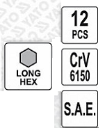 Ключи шестигранные Г-образные дюймовые, длинные с шариковой головкой, набор 12 шт, YATO - фото 3 - id-p661398804
