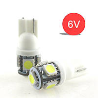 Led-лампи W5W для мотоциклів білий колір, Т10 5Leds 5050SMD, 6V.