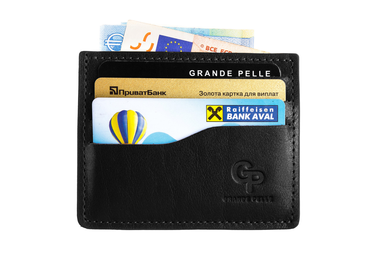 Кардхолдер Grande Pelle 100х80 мм глянцева шкіра SICILIA чорний, фото 1