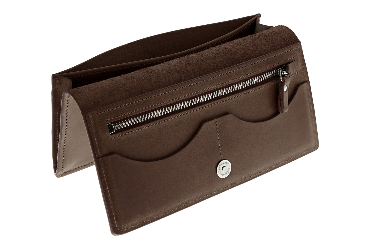 Коричневий гаманець портмоне унісекс з натуральної шкіри клатч Grande Pelle з монетницею та багатьма відділеннями