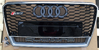 Решітка радіатора тюнінг Audi A7 дорестайлінг (10-15) стиль RS7 (хром рамка + quattro)