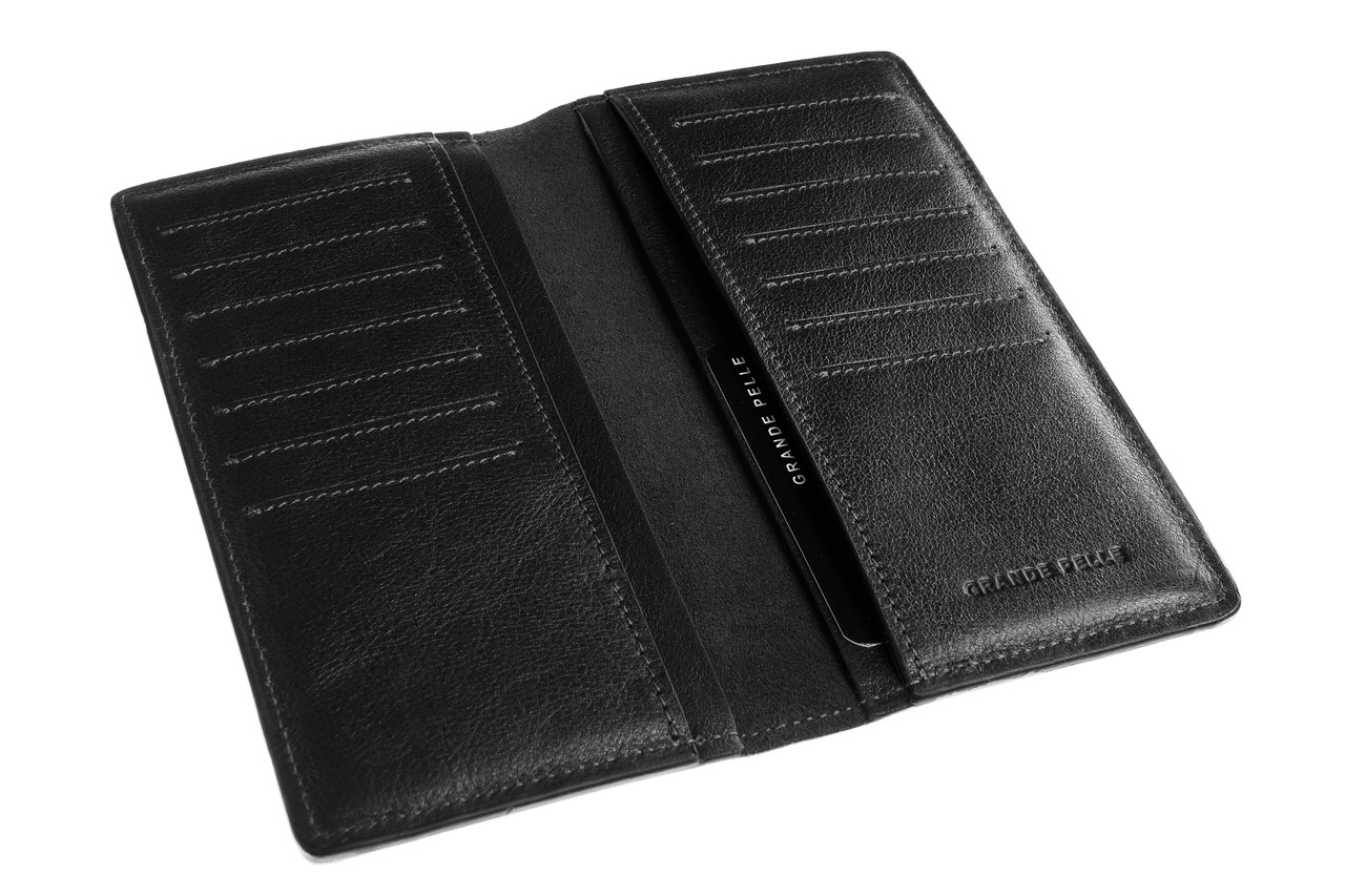 Портмоне-візитниця Grande Pelle 180х90 мм глянцева шкіра чорний, фото 1