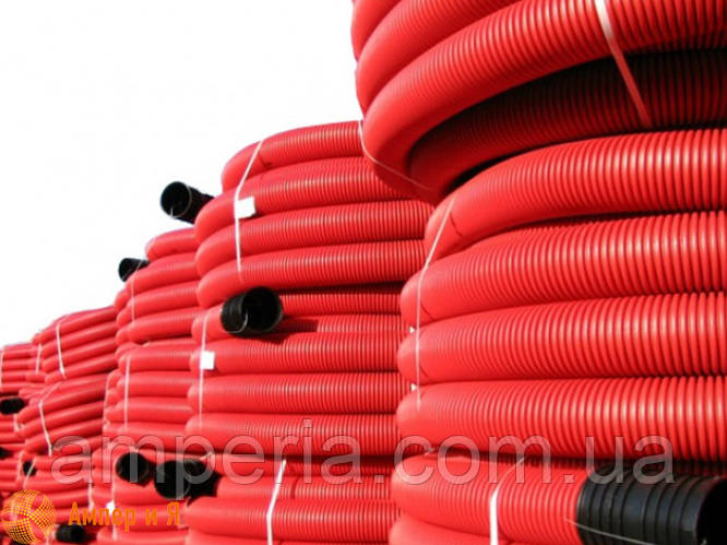 Двустенная гибкая гофрированная труба из полиэтилена, цвет красный, d63 ...
