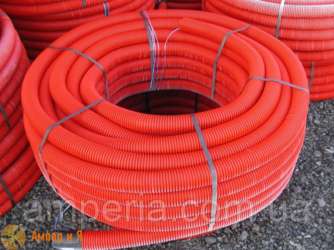Двустенная гибкая гофрированная труба из полиэтилена, цвет красный, d63 ...