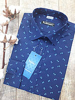 Мужская рубашка синего цвета с принтом Дельфины в молодежном стиле