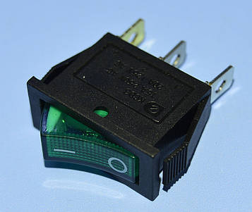 Вимикач 220В KCD3-102N (IRS-101) зелений 1-група ON-OFF, Daier