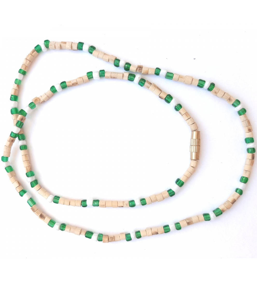 

Кантхималы туласи с зелеными бусинками и белым биссером 1 ряд., 3 мм, 20 см