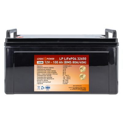 

Аккумулятор LP LiFePO4 32650 12V - 100 Ah (BMS 80A/40A) пластик