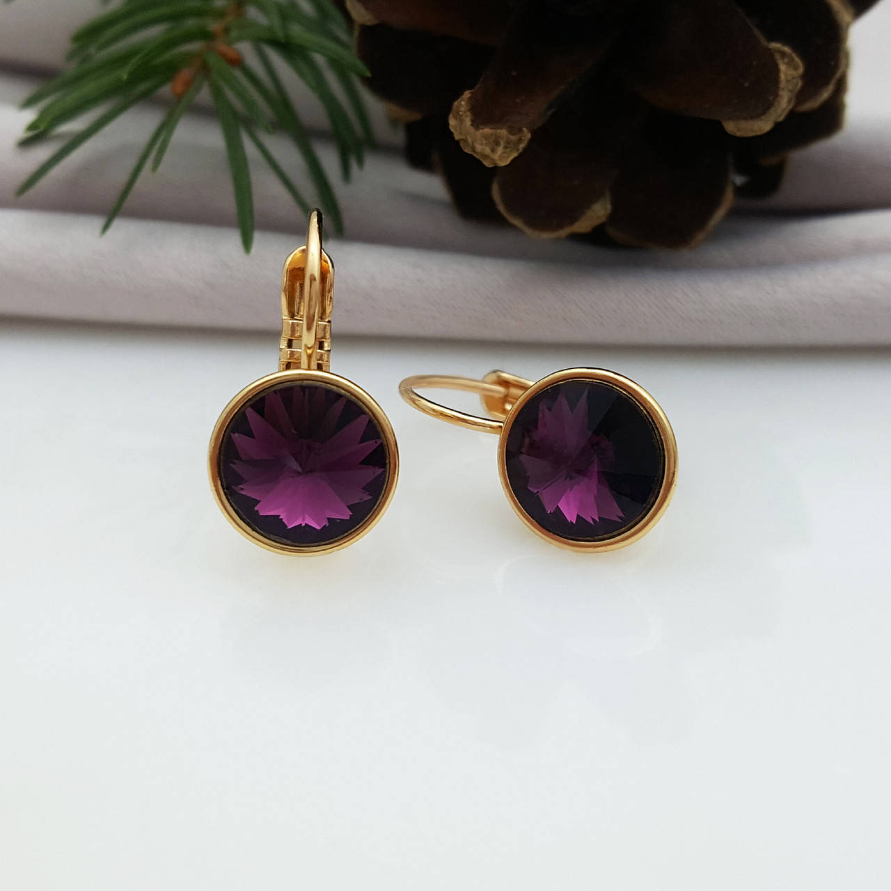 

Серьги Темно-фиолетовый Swarovski, медсталь Xuping, 18К
