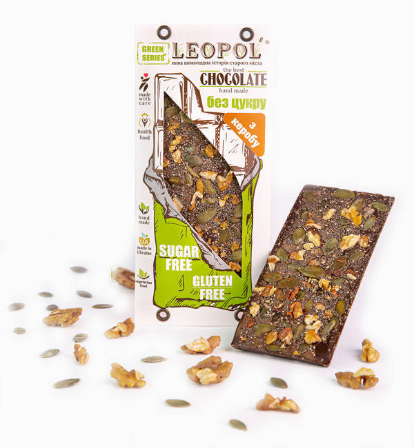 

Шоколад БЕЗ ЦУКРУ на керобі "Чіа", 95г Leopol