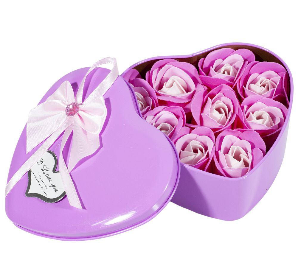 

Набор подарочный-"Розы-9шт" из мыла в коробке-сердце 12*12*4,5см