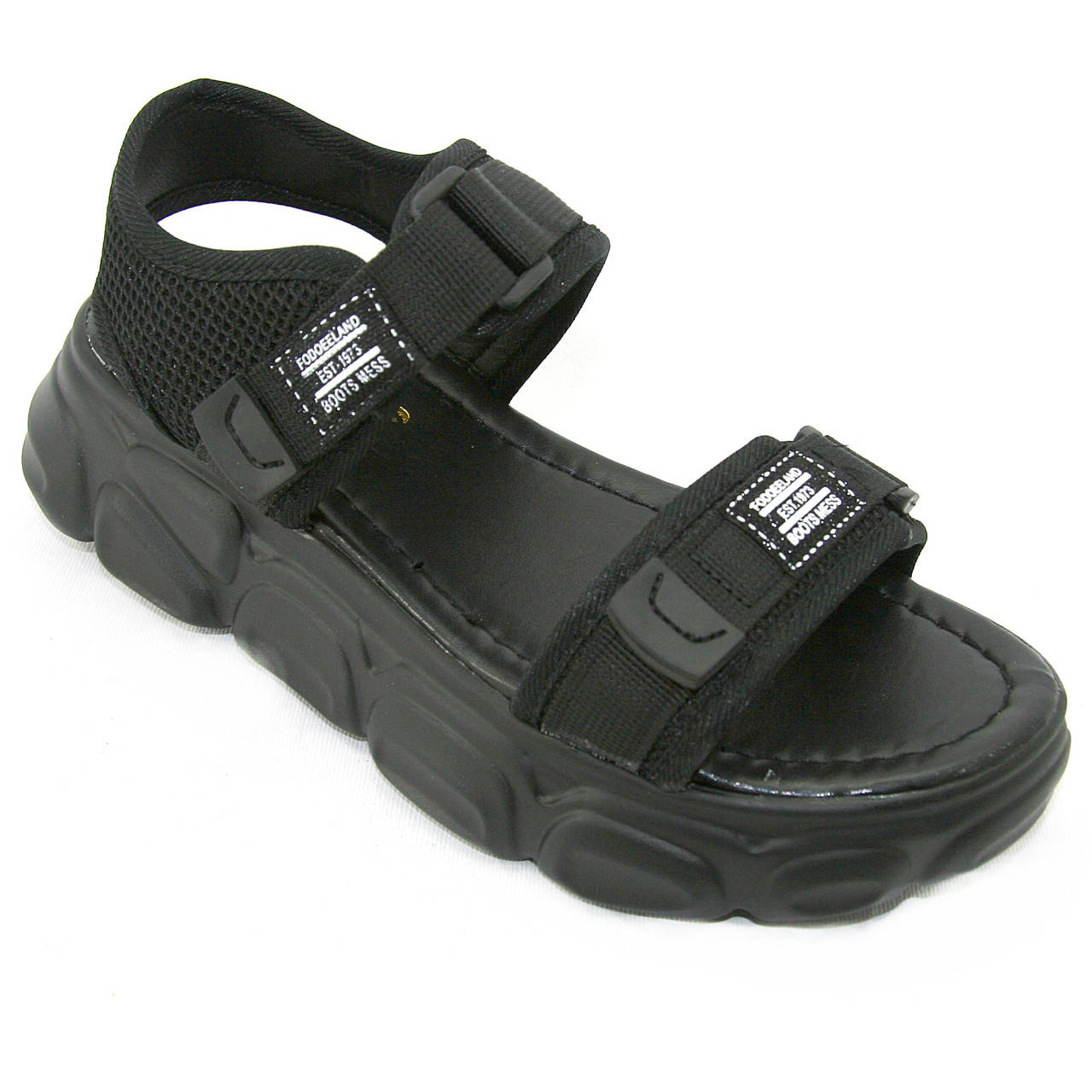 

Босоножки женские чёрного цвета плоский ход,кож зам