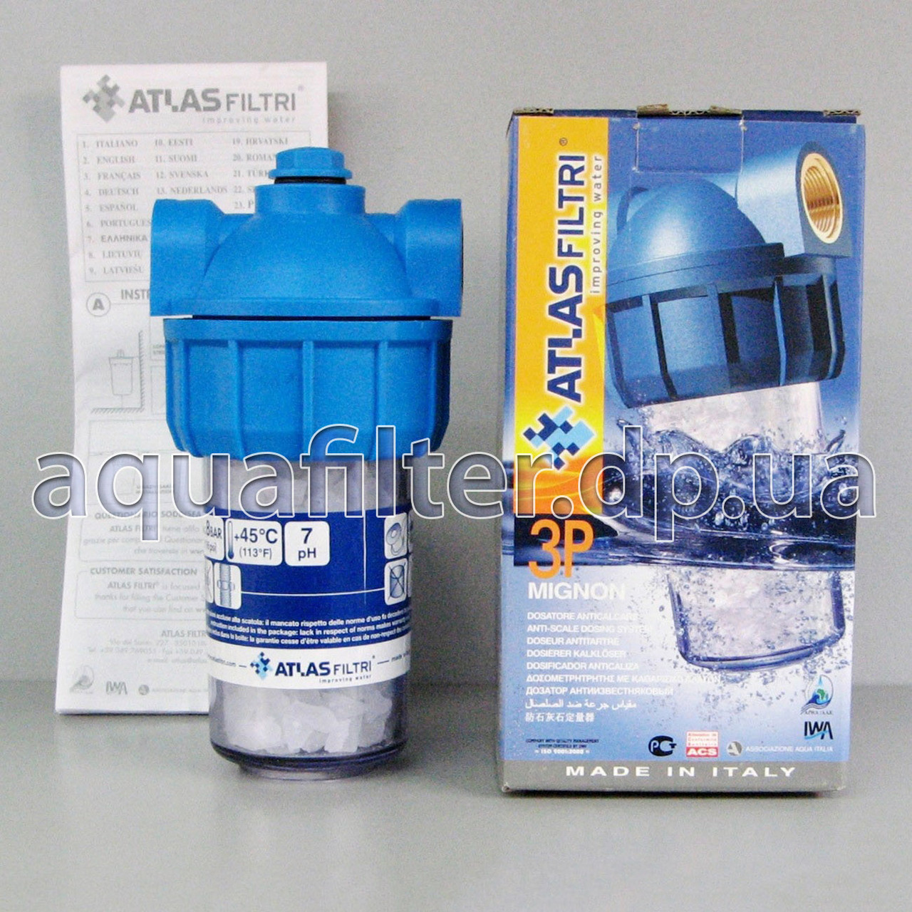 Поліфосфатний фільтр від накипу Atlas DOSAFOS MIGNON SL 3P 1/2" (5", max 8 атм.)