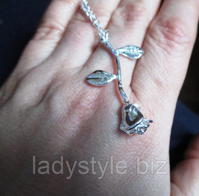 Серебристый кулончик роза от студии LadyStyle.Biz серьги кольца купить фианиты подарок украшения юбилей новый год
