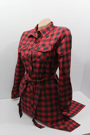 Плаття-сорочка в карту з подовженою спиною оптом VSA червоний + чорний, фото 2
