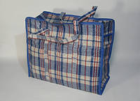 Хозяйственная голубая квадратная сумка 500х550х300 мм клетчатая на молнии с лаковым покрытием