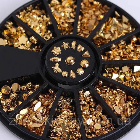 Стрази для нігтів у карусельці різних форм (золото), фото 1