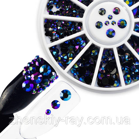 Стрази для нігтів "Чорний хамелеон" у карусельці, фото 1