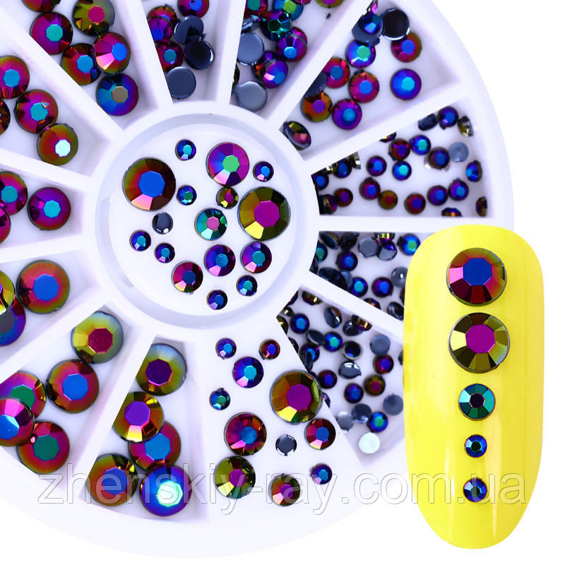 Стрази для нігтів "Чорна веселка" у карусельці