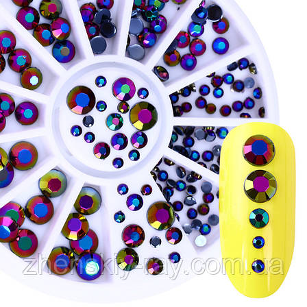 Стрази для нігтів "Чорна веселка" у карусельці, фото 1