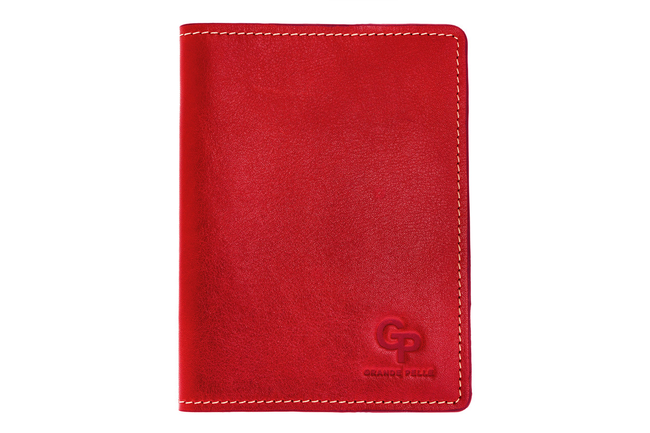 Шкіряна обкладинка на паспорт Grande Pelle 140х100 мм глянцева шкіра Sicillia червоний