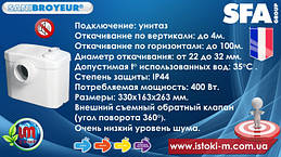насос-подрібнювач для підключення унітазу sanibroyeur sfa - характеристики