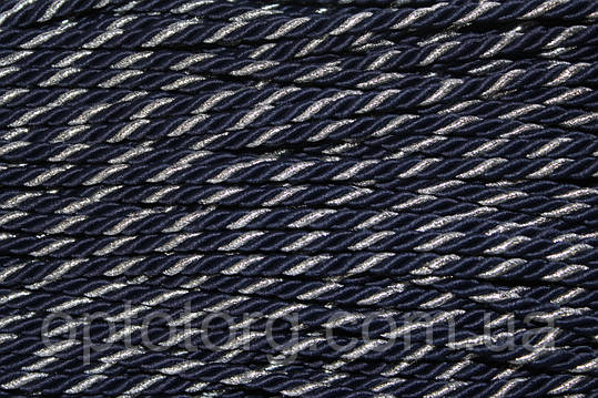 Канат декоративний 6мм темно-синій+срібло моток 100м, фото 2