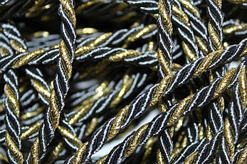 Канат декоративний тейлон 6мм темно-сірий+золото моток 100м, фото 2