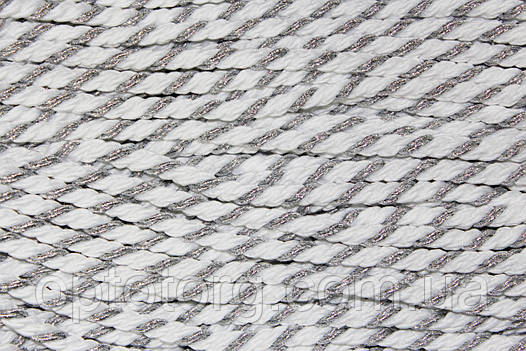 Канат декоративний 10мм білий+срібло поліестер моток 100м, фото 2