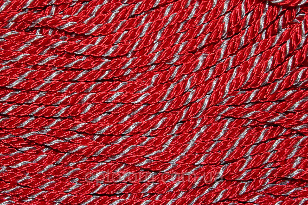 Канат декоративний 10мм тейлон червоний+срібло моток 100м