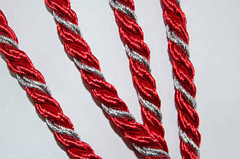 Канат декоративний 10мм тейлон червоний+срібло моток 100м, фото 2