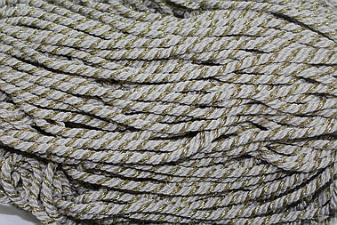 Канат декоративний 10мм світло-бежевий+золото поліестер моток 100м