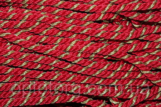 Канат декоративний 10мм червоний+золото поліестер моток 100м, фото 2