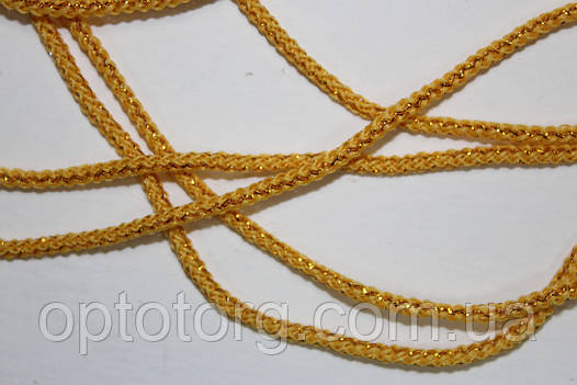 Шнур тонкий круглий поліестер 2.5мм жовтий+золото моток 100м, фото 2