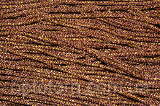 Шнур тонкий круглий поліестер 2.5мм коричневий+золото моток 100м, фото 2