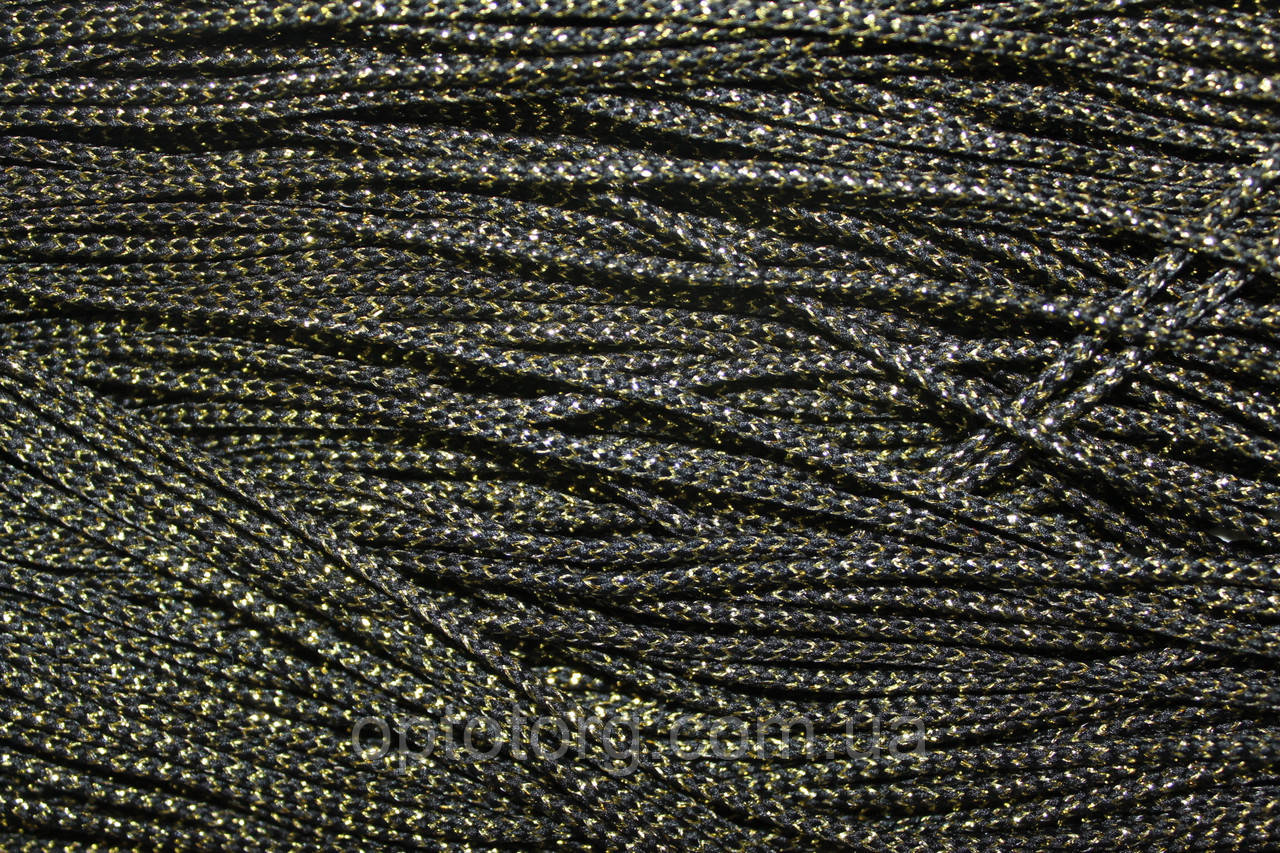 Шнур круглый полиэстер 2.5мм черный+золото моток 100м - фото 1 - id-p672900155