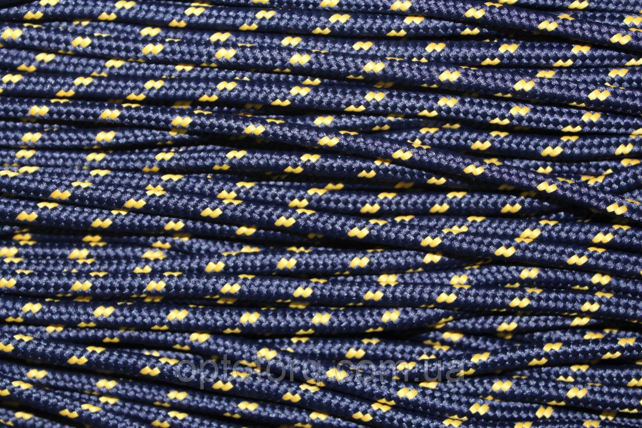 Шнур 5мм круглий з наповнювачем темно-синій+жовтий моток 100м