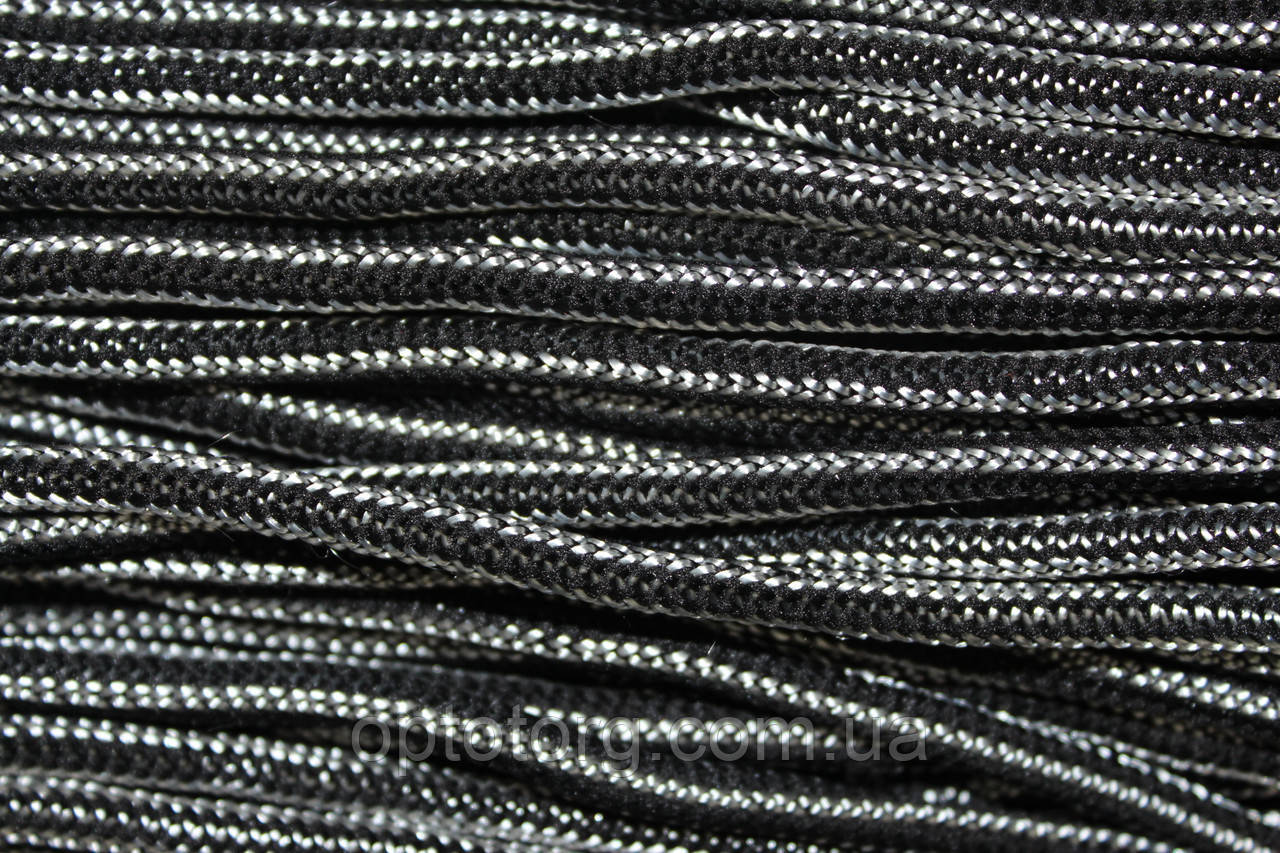 Шнур 5мм круглий з наповнювачем чорний+білий тейлон моток 100м 2ШХ