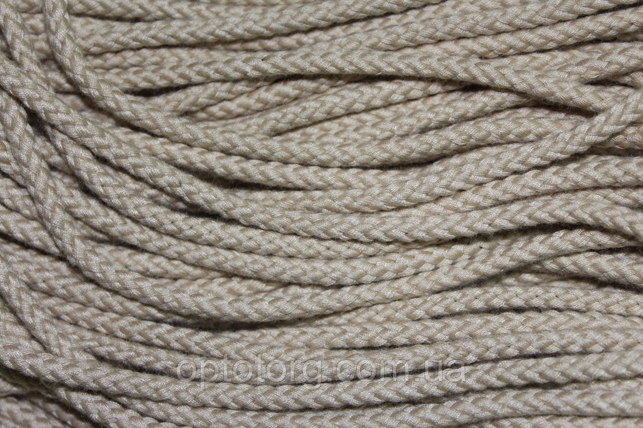 Шнур круглий бежевий 5мм з наповнювачем моток 50м