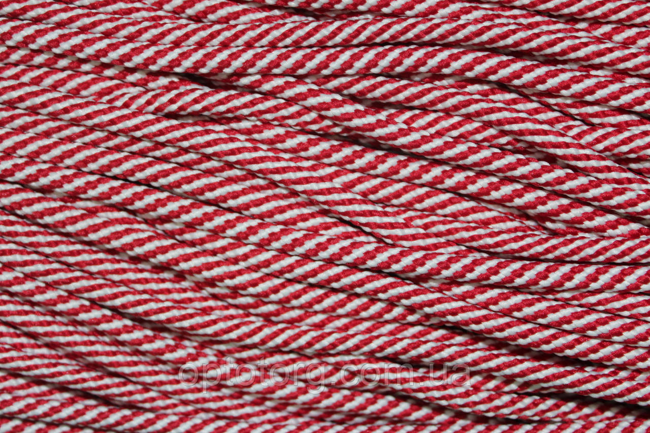 Шнур спіраль 5мм червоний+білий моток 100м