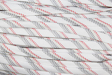 Шнур плоский поліестер 15мм білий+червоний, світло-сірий, світло-бежевий, темно-сірий моток 100м плетіння 4*64