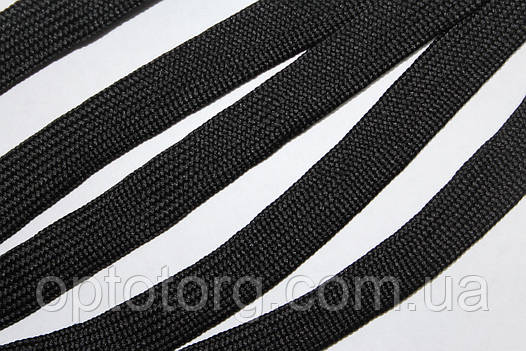 Шнур плоский поліестер 15мм чорний моток 100м плетіння 4*64, фото 2