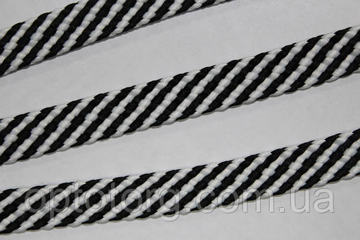 Шнур плоский поліестер 15мм чорний+білий моток 100м плетіння 20*20, фото 2