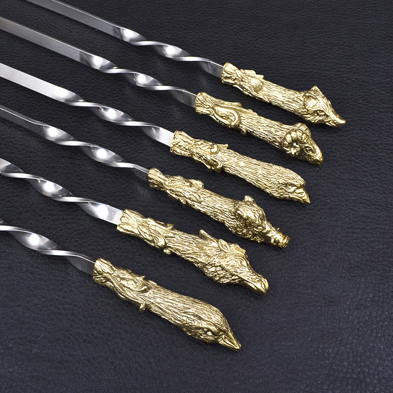 Набор шампуров ручной работы "Охотничьи", рукоять бронза (3х10мм, 60см), 6 шт. в кейсе - фото 4 - id-p533814291