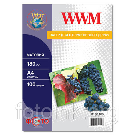 Фотопапір WWM матовий 180 г/м2, A4, 100 л (M180.100), фото 1