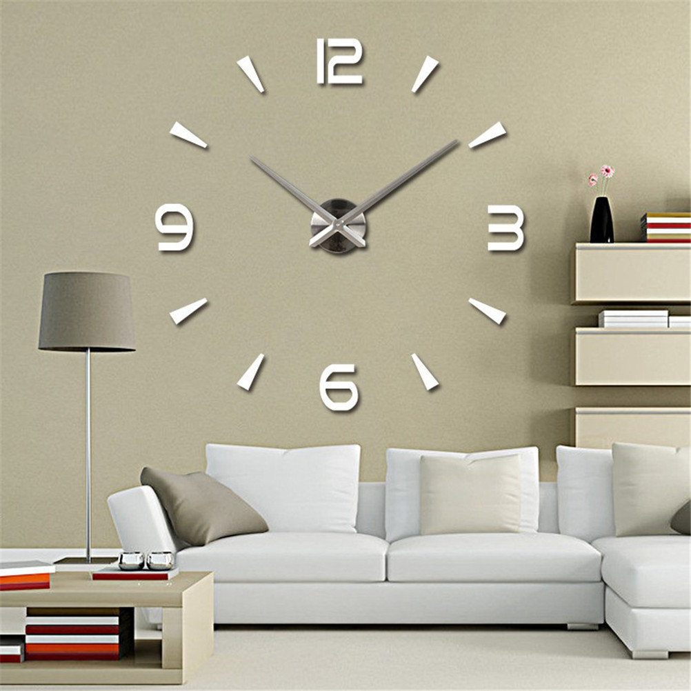 Настінний годинник 3D Великі "Delta" — 3Д-годинник наклейка з дзеркальним ефектом, незвичайний настінний годинник стикери Білий
