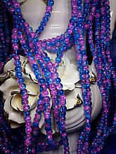 Бусини "Бите скло" рожево-сині діаметр 6 мм на нитці