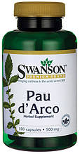 Кора мурашиного дерева, По Дарко, Swanson Pau D'Arco 500 мг 100 капсул